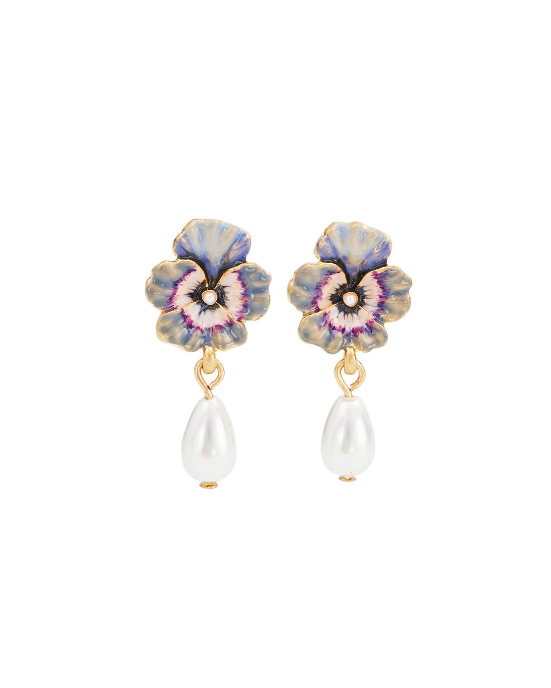 Gold Pansy & Pearl Drop Stud Earrings | Fable England