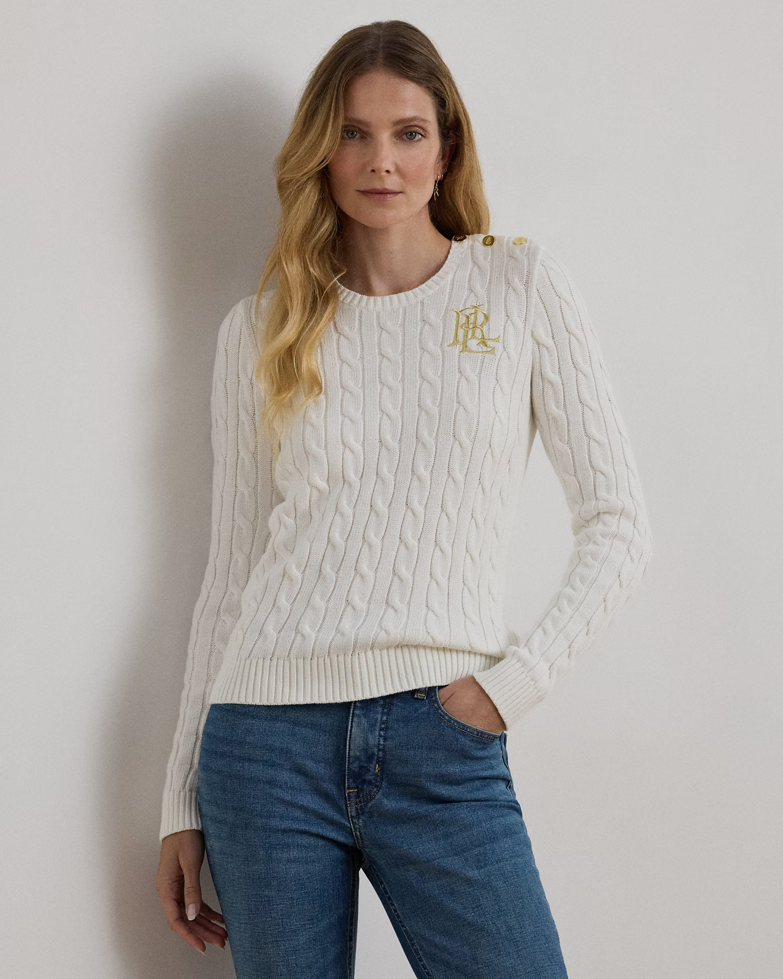 Button-Trim Cable-Knit Cotton Jumper | Ralph Lauren (UK)