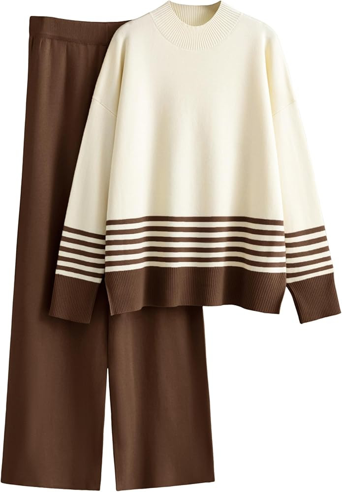 Tanming Women's Lounge Sets 2 Piece Outfits Knitted Pullover Sweater Tops Wide Leg Pants Tracksui... | Amazon (US)