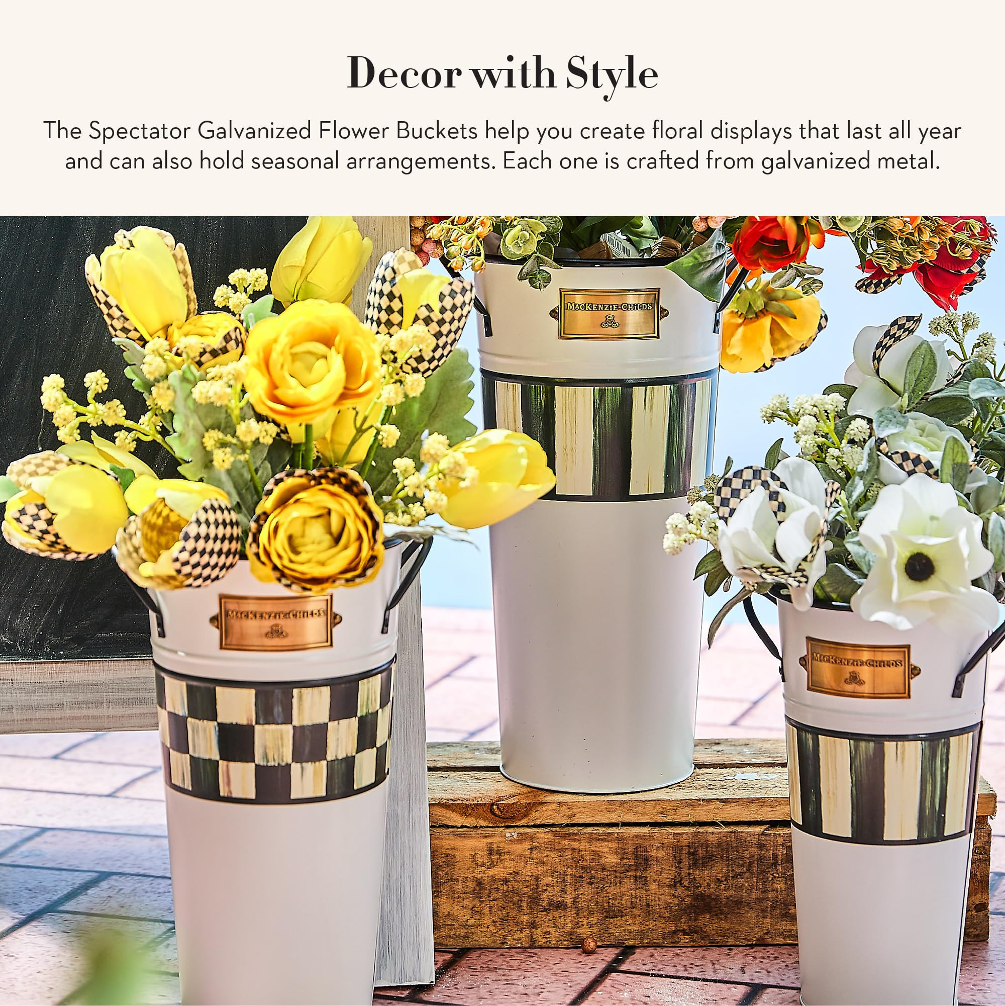 MACKENZIE-CHILDS Galvanized Flower Buckets, Decorative Metal Buckets, Spectator, Set of 3 | Amazon (US)