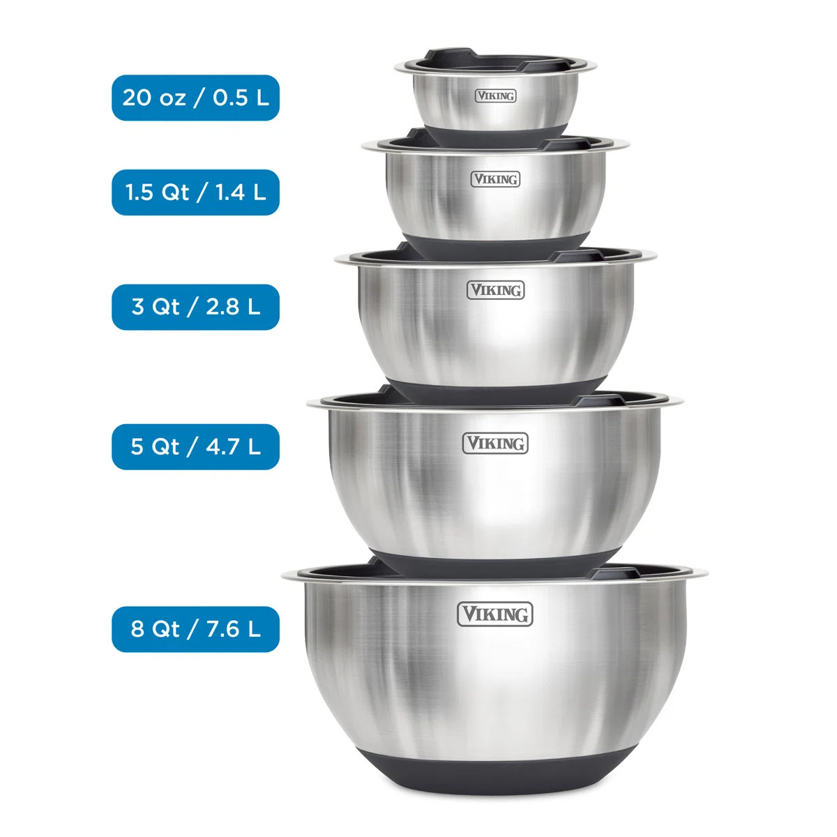 Viking 10 Piece Stainless Steel Mixing Bowl Set with Lids | Wayfair North America