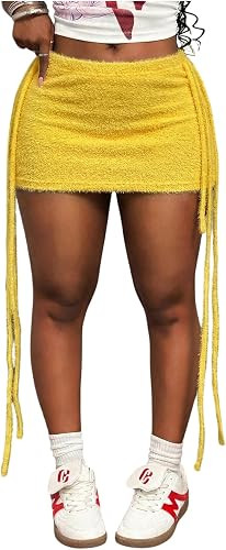 RoseSeek Women's Ribbon Draped Side Mini Skirt Low Rise Bodycon Skirts Y2k Party Skirts | Amazon (US)