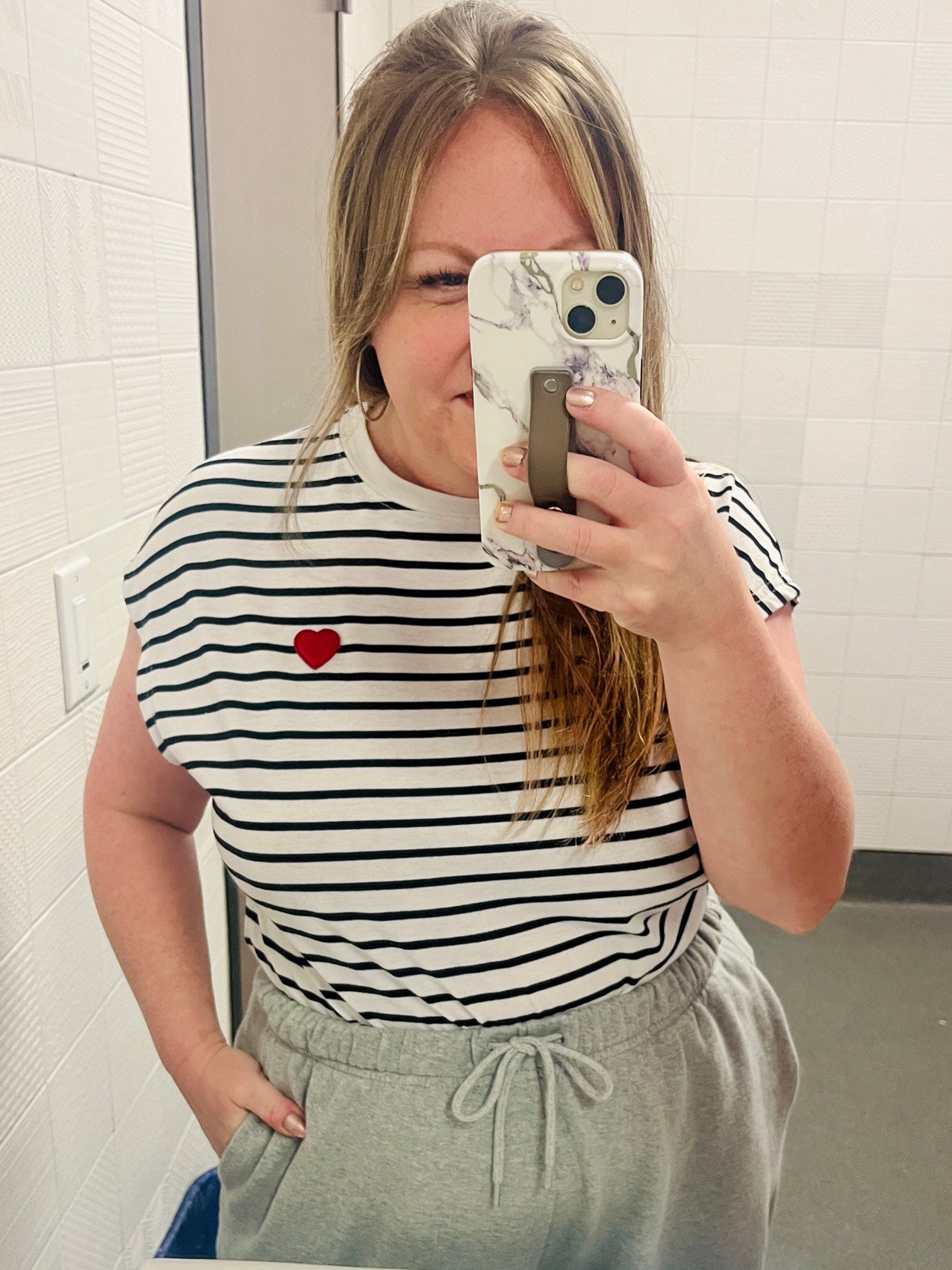 Large tee; medium pants 

#LTKfindsunder50 #LTKmidsize #LTKover40