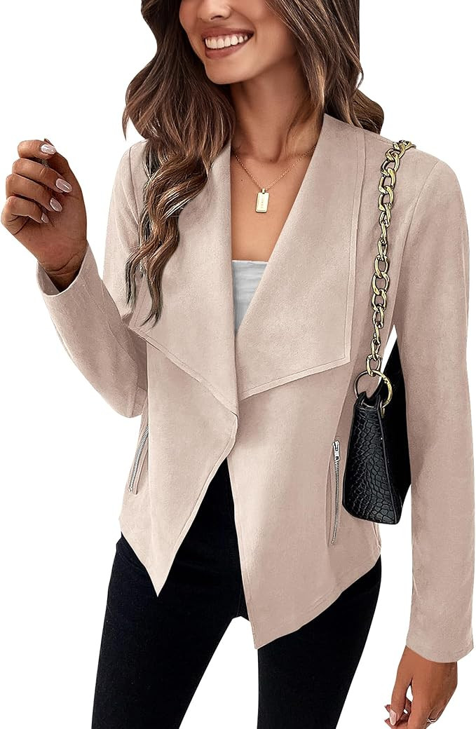 BTFBM Women's Fashion Faux Suede Jackets 2024 Spring Summer Clothes Lapel Long Sleeve Open Front ... | Amazon (US)