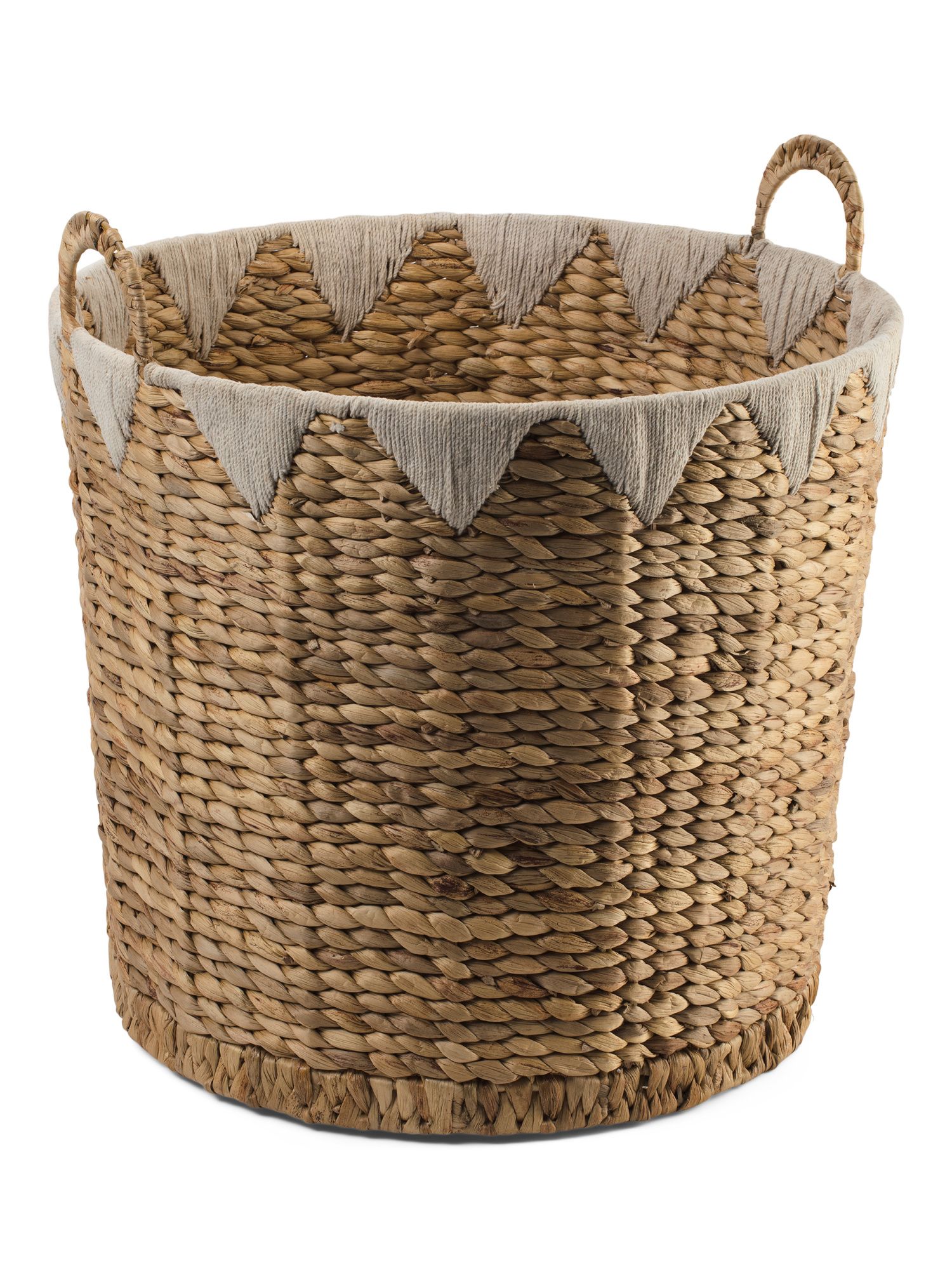 Large Ricenut Round Basket With Yarn Top Detail | TJ Maxx