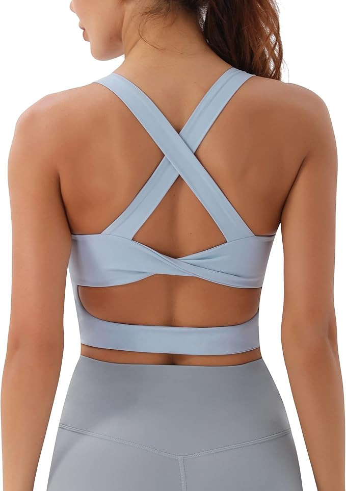 Sports Bras for Women Criss-Cross Back Padded Workout Tank Tops Medium Support Crop Tops for Wome... | Amazon (US)