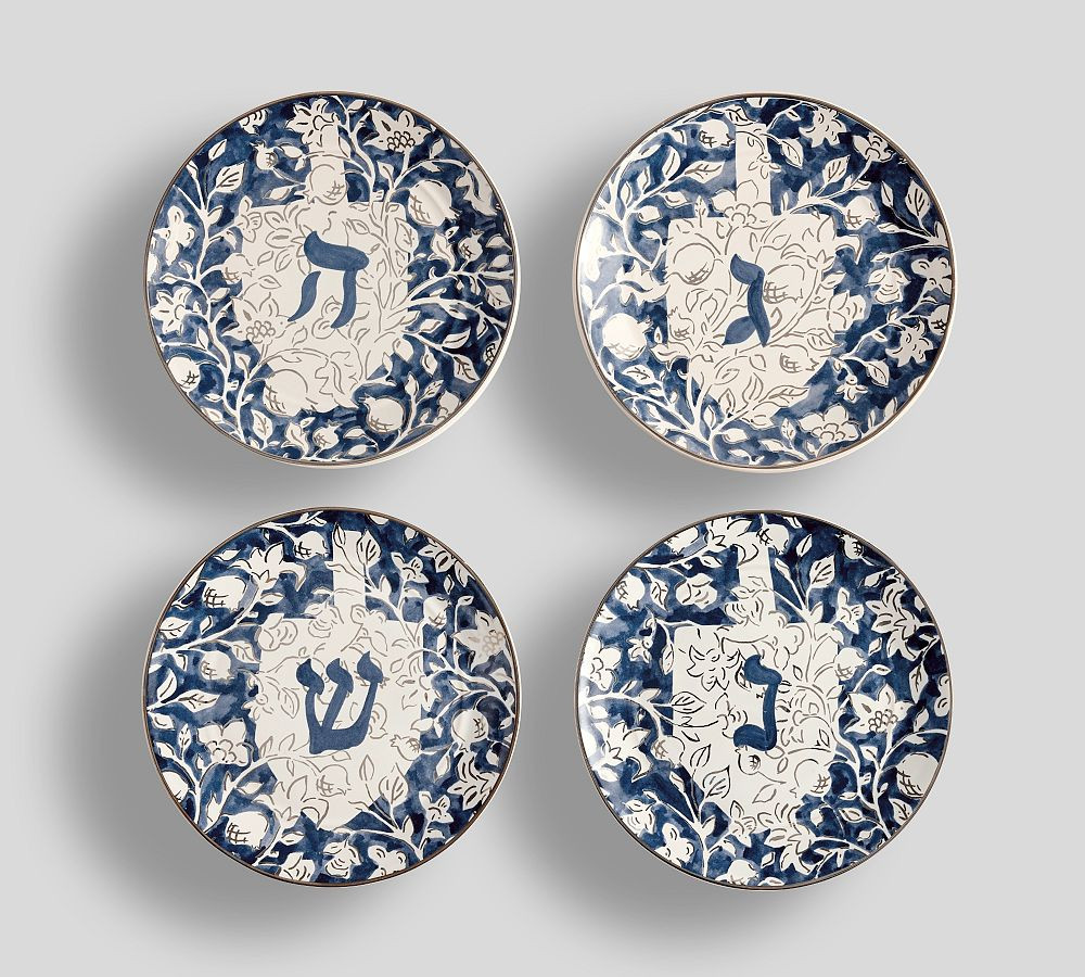 Hanukkah Botanical Stoneware Appetizer Plates - Set of 4 | Pottery Barn (US)