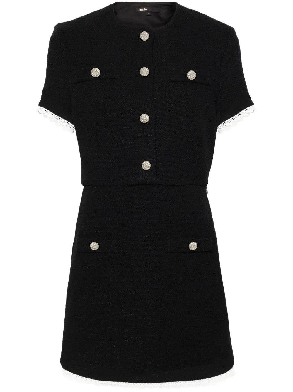 Maje Tweed-Minikleid Mit Spitzenborten - Farfetch | Farfetch Global