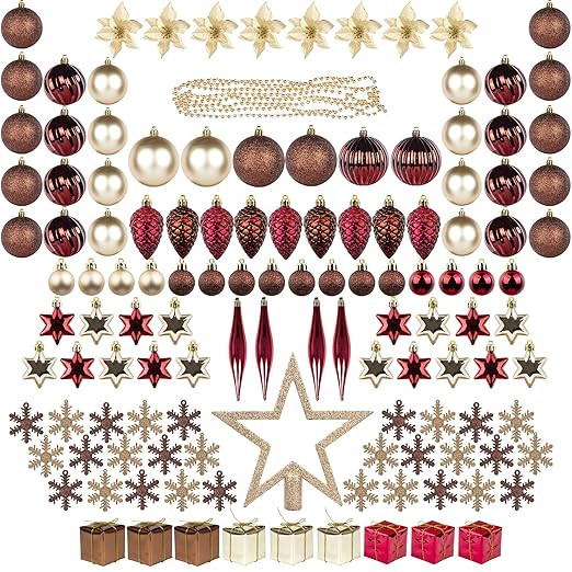 ITART 129ct Christmas Tree Ornaments Assortment Including Tree Topper Balls Snowflakes Star Pine ... | Amazon (US)