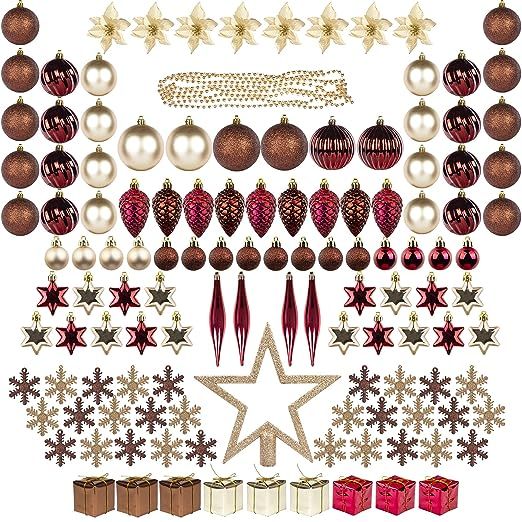 ITART 129ct Christmas Tree Ornaments Assortment Including Tree Topper Balls Snowflakes Star Pine ... | Amazon (US)