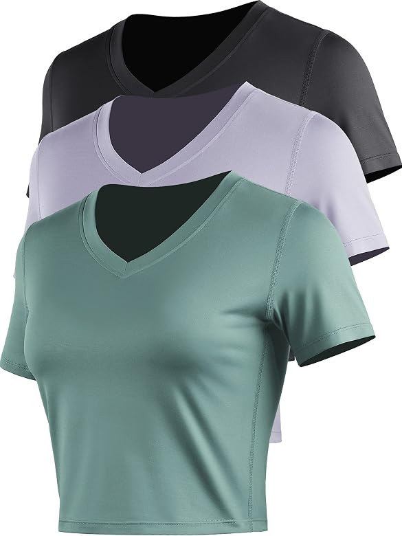 CADMUS Workout Crop Tops Women Racerback Dry Fit Athletic Shirts Short Sleeve 3 Piecese | Amazon (US)