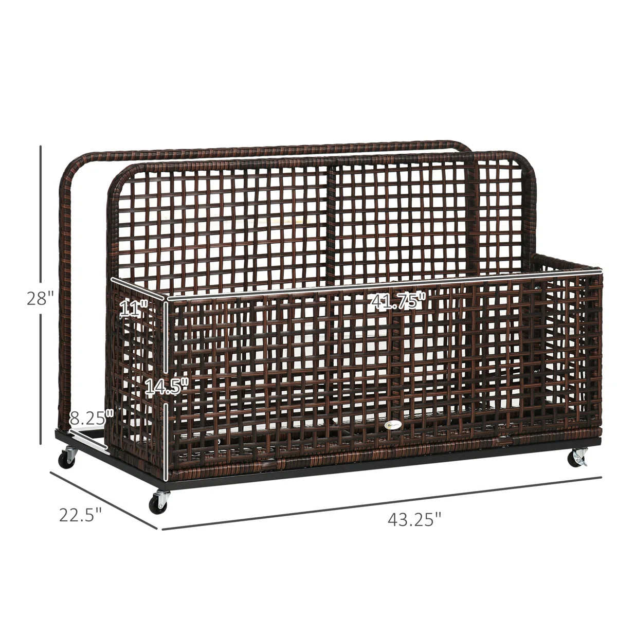 Outsunny 43.25'' W 110 Gallons Water Resistant Wicker Cabinet Deck Box with Wheels | Wayfair North America