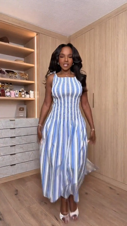 Scroll to shop this breezy coastal-inspired look 💙✨

This striped maxi dress is one of those effortless pieces that instantly makes you feel put together. The blue-and-white vertical stripes, flowy silhouette, and tie shoulder details give such elevated vacation energy while still feeling lightweight and easy to wear. Styled with white heels for the perfect polished summer finish.

Perfect for beach vacations, resort dinners, brunch dates, summer parties, cruises, baby showers, and vacation photos.

5’4 | 140LBS | 34D-27-40 | size small or 4

Blue striped maxi dress, coastal chic outfit, vacation dress women, effortless summer fashion, beach vacation style, resort wear inspiration, feminine maxi dress, classy summer outfit, vacation dinner look, elegant casual fashion, blue and white outfit, elevated vacation style

Follow me on Instagram and YouTube @kirasfashionfinds