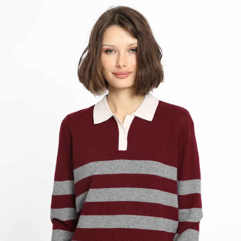 Minnie Rose Cashmere Rugby Stripe Polo - Red | Verishop