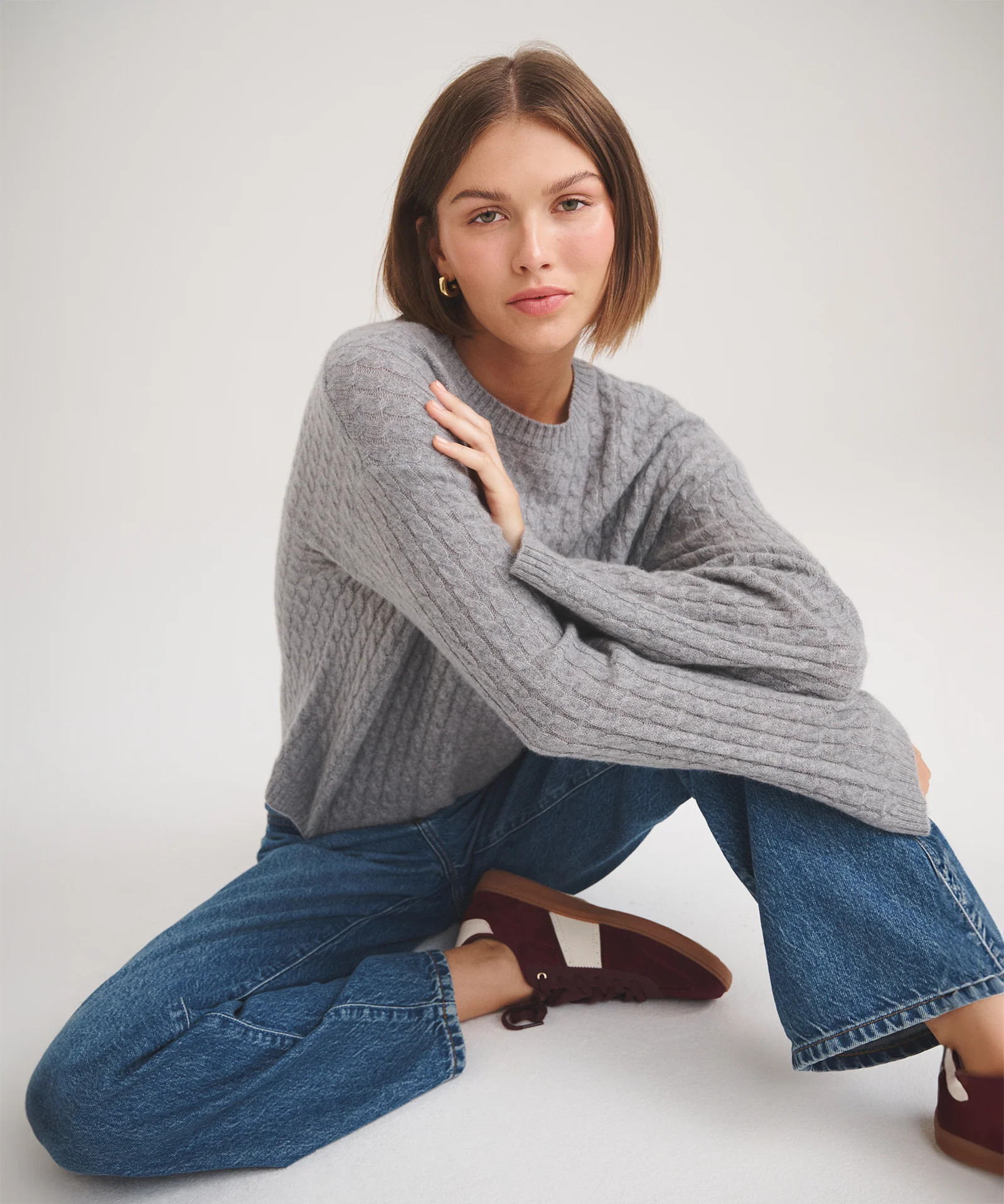 Basic Cashmere Cable Knit Crewneck Sweater | NAADAM