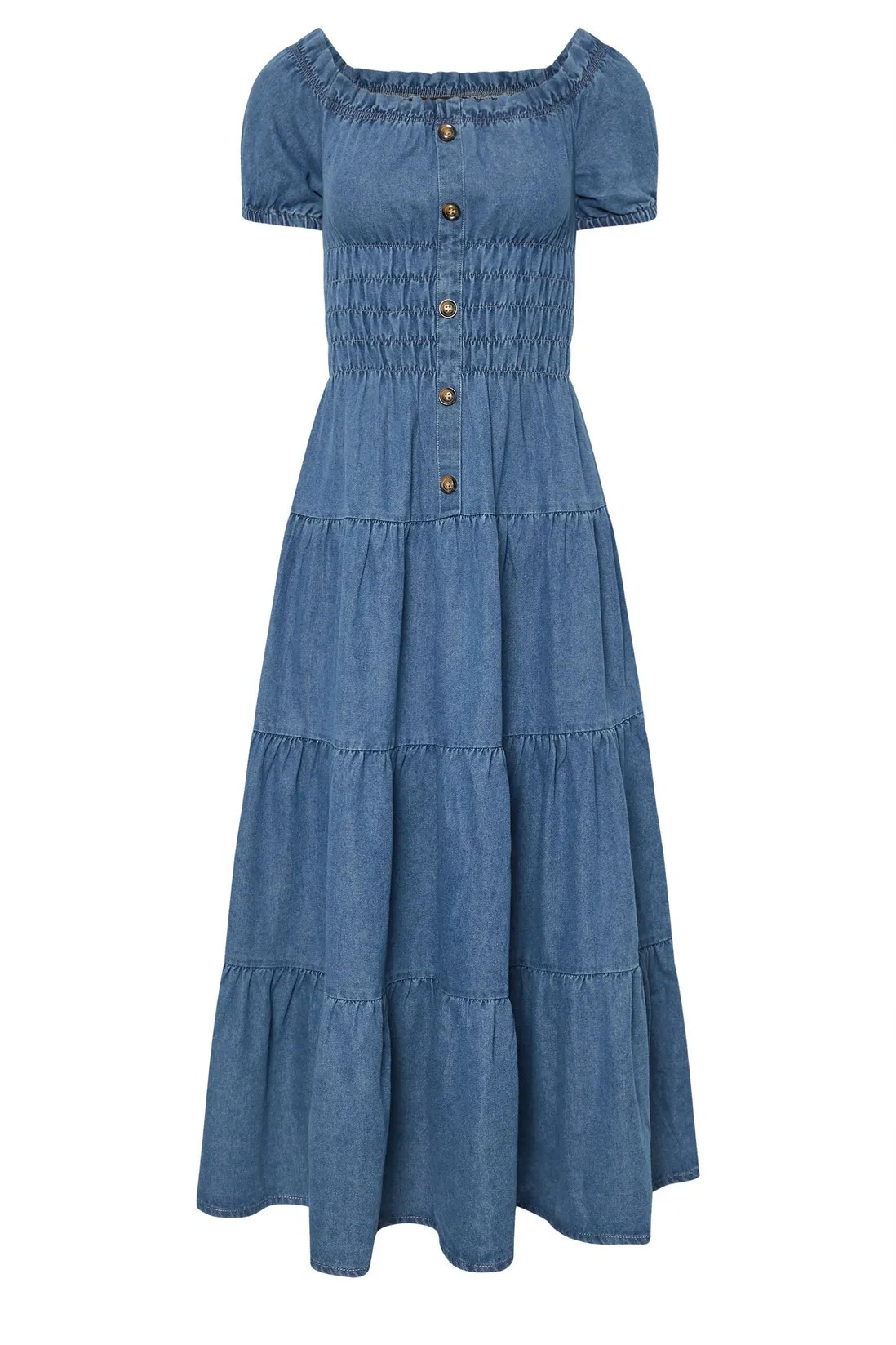 Dresses | Petite Denim Bardot Maxi Dress | PixieGirl | Debenhams UK