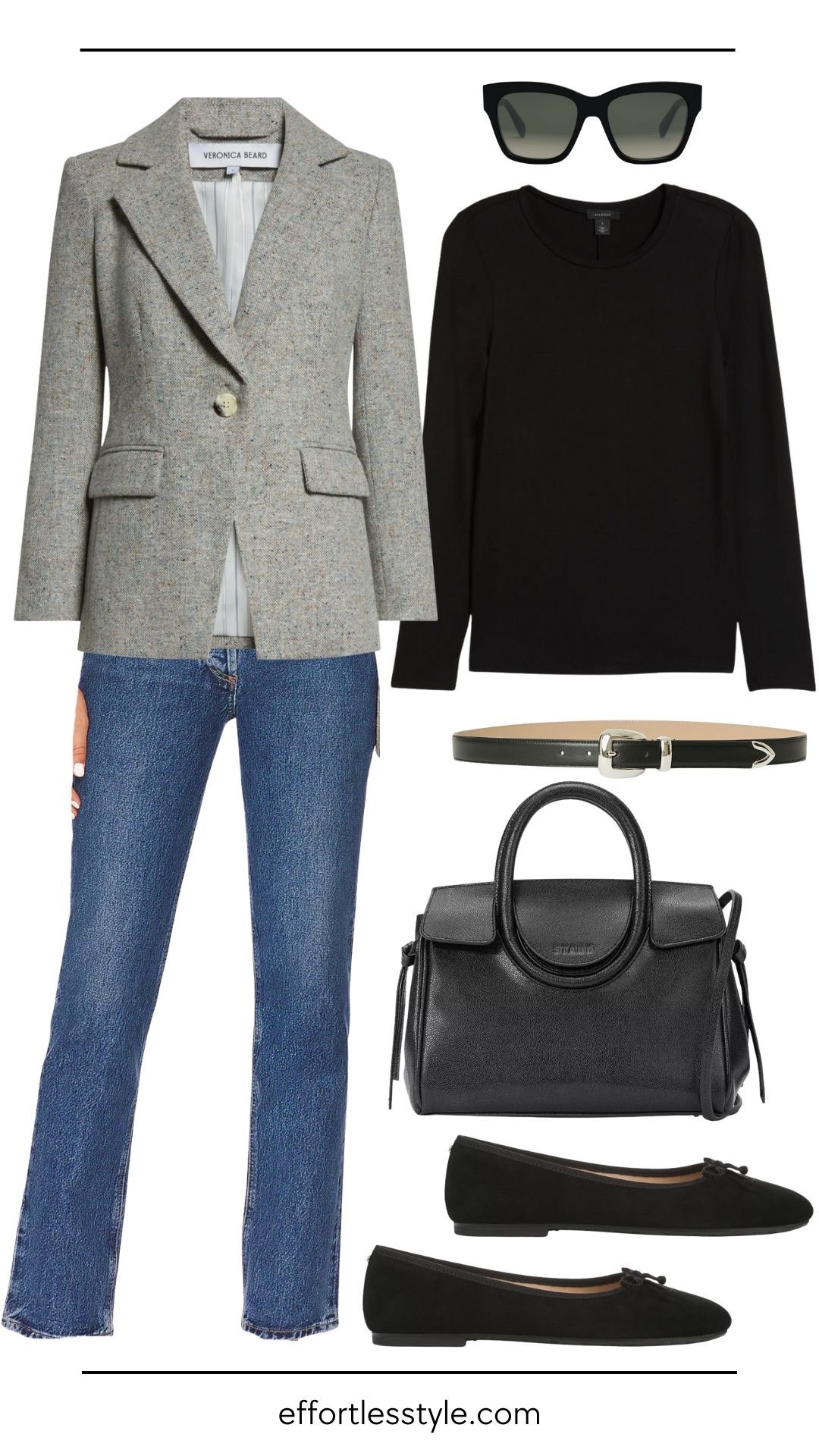 This look proves how much of a difference tailoring makes. A sharp tweed blazer and dark straight-leg jeans instantly elevate the basics. Clean lines, a structured bag, and classic flats keep the outfit timeless yet effortlessly polished. Style Takeaway: A little tailoring turns simple staples into a powerfully pulled-together look.



#LTKStyleTip #LTKOver40 #LTKBeauty