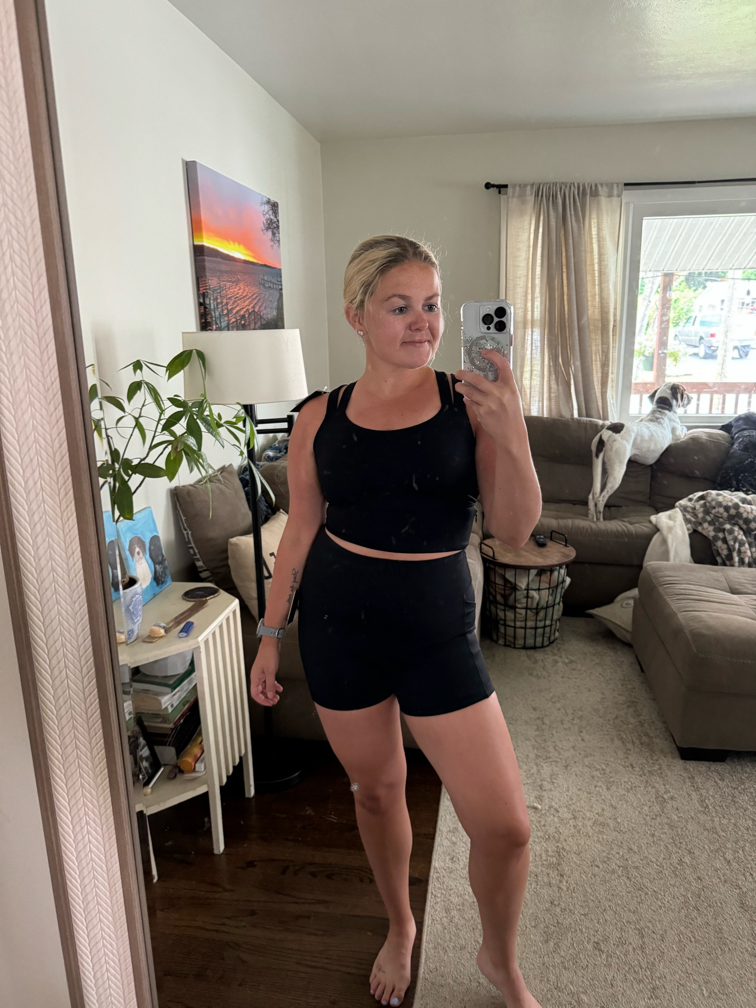 Bra is a Medium, Bottoms are 3.75 length in Medium! 