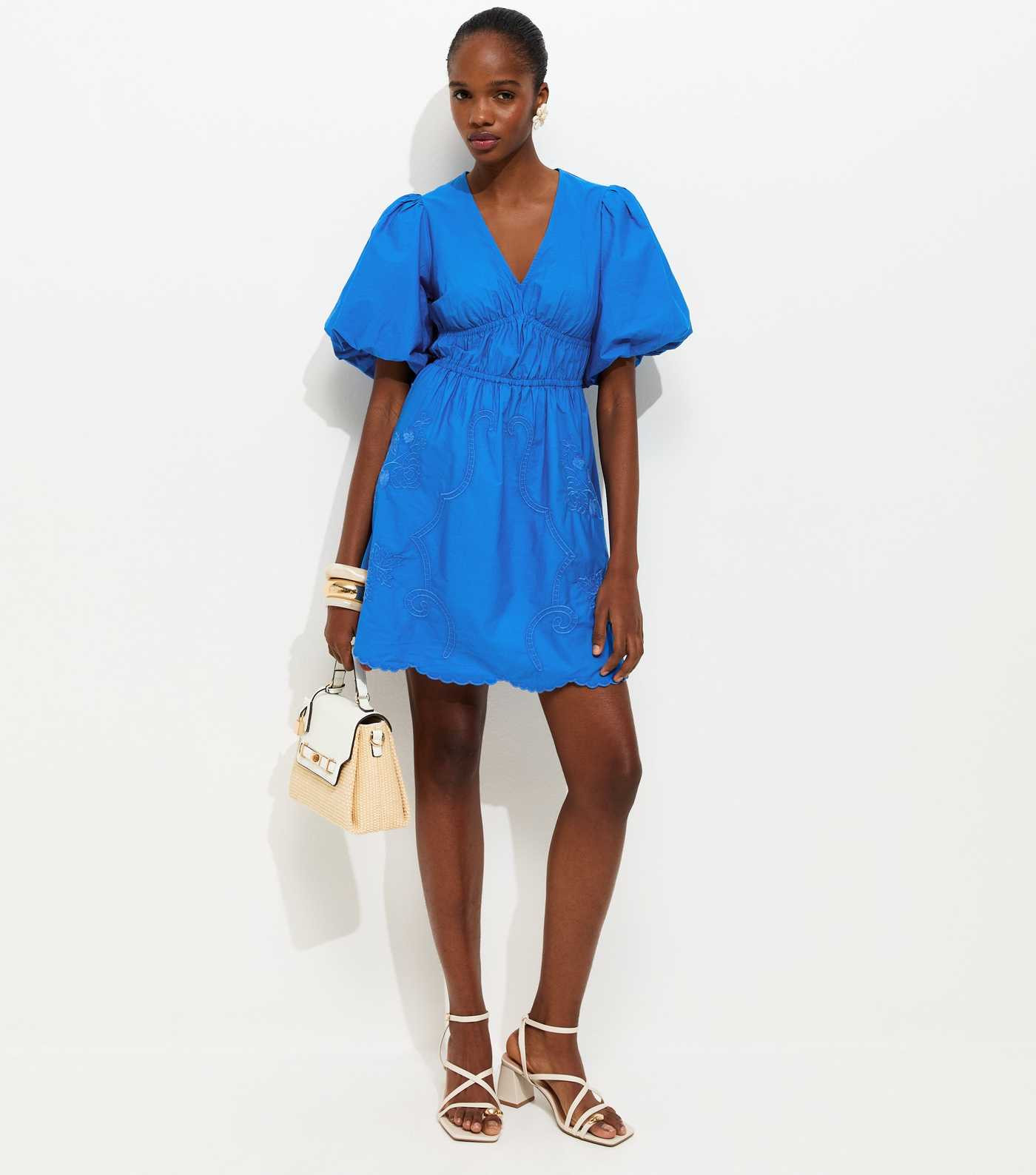 Bright Blue Embroidered Cutwork Mini Dress | New Look | New Look (UK)