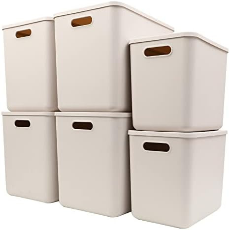 Plastic Storage Baskets With Lid Organizing Container Lidded Knit Storage Organizer Bins for Shel... | Amazon (US)