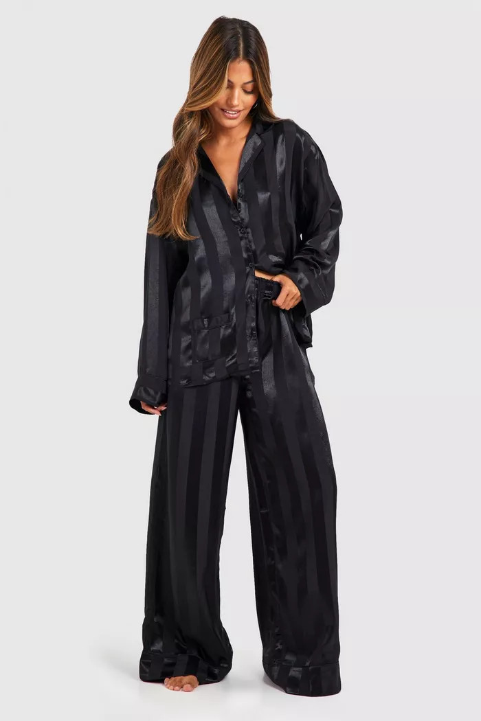 Premium Satin Stripe Double Pocket Pajama Set | boohoo (US & Canada)