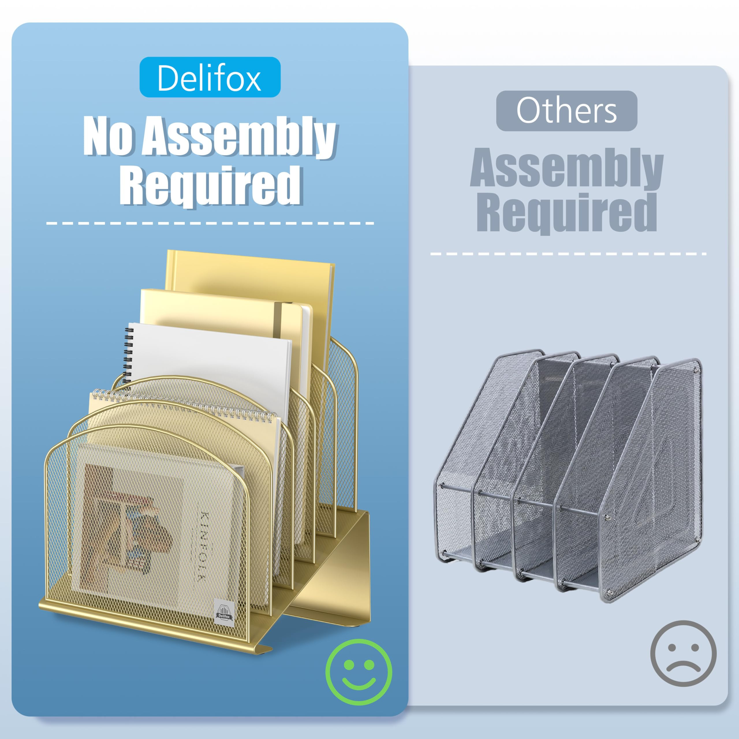 Inclined Desk File Organizer, 5-Section Vertical File Folder Holder Stand Metal Rack File Sorter ... | Amazon (US)