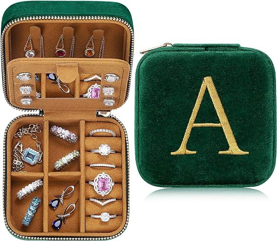 Parima Gift for Women Teen Girls - Plush Velvet Travel Jewelry Case Organizer Initial Small Jewel... | Amazon (US)