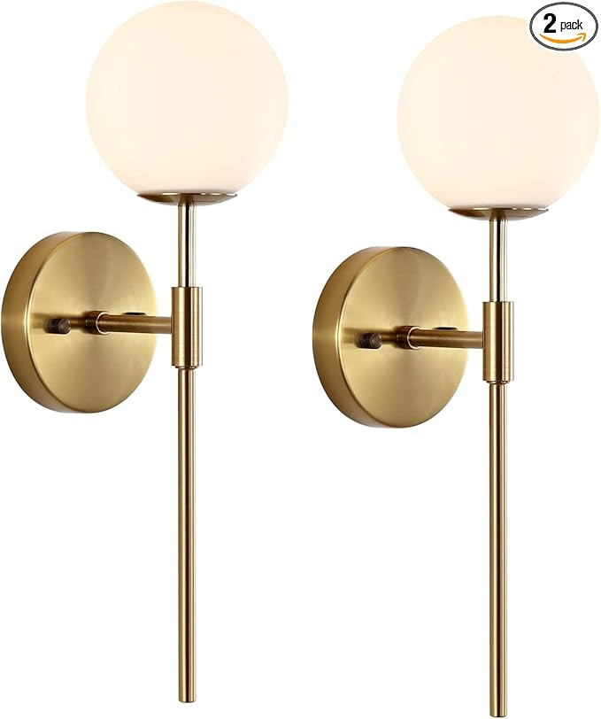 Gold Wall Sconce Set of 2 with White Globe Glass Shades Modern Mid Century Bathroom Vanity Wall L... | Amazon (US)