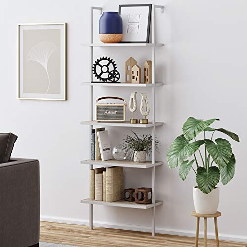 Nathan James Theo 5-Shelf Modern Bookcase, Open Wall Mount Ladder Bookshelf with Industrial Metal Fr | Amazon (US)
