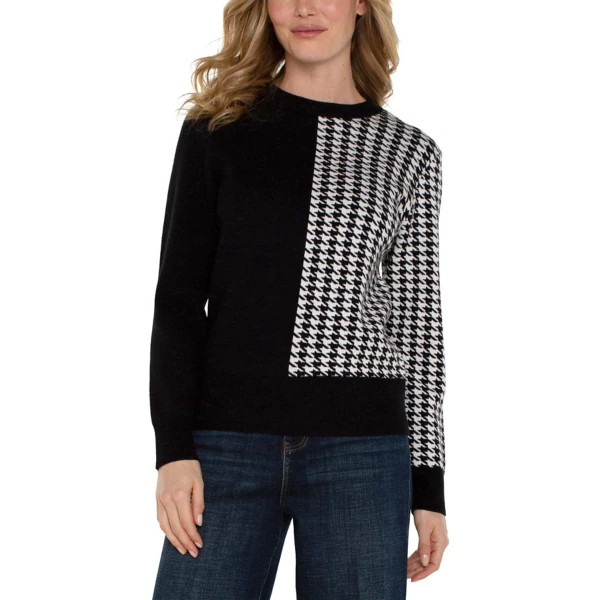 Women's Liverpool Los Angeles Pullover Sweater Blocked Large Black White Houndstooth | Scheels