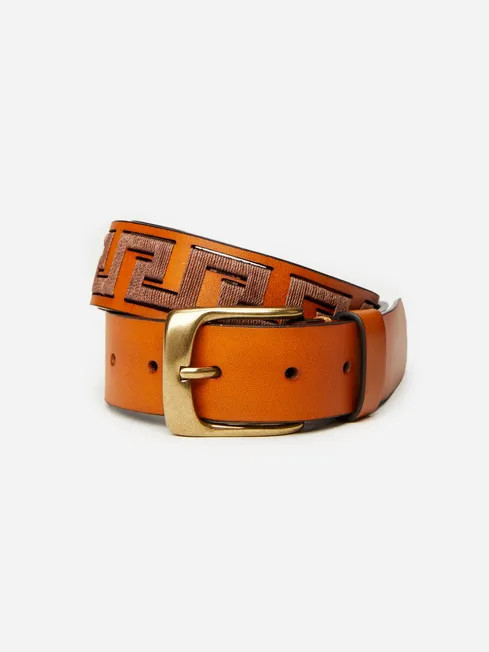 Caerus Leather Belt in Greek Key | J.McLaughlin