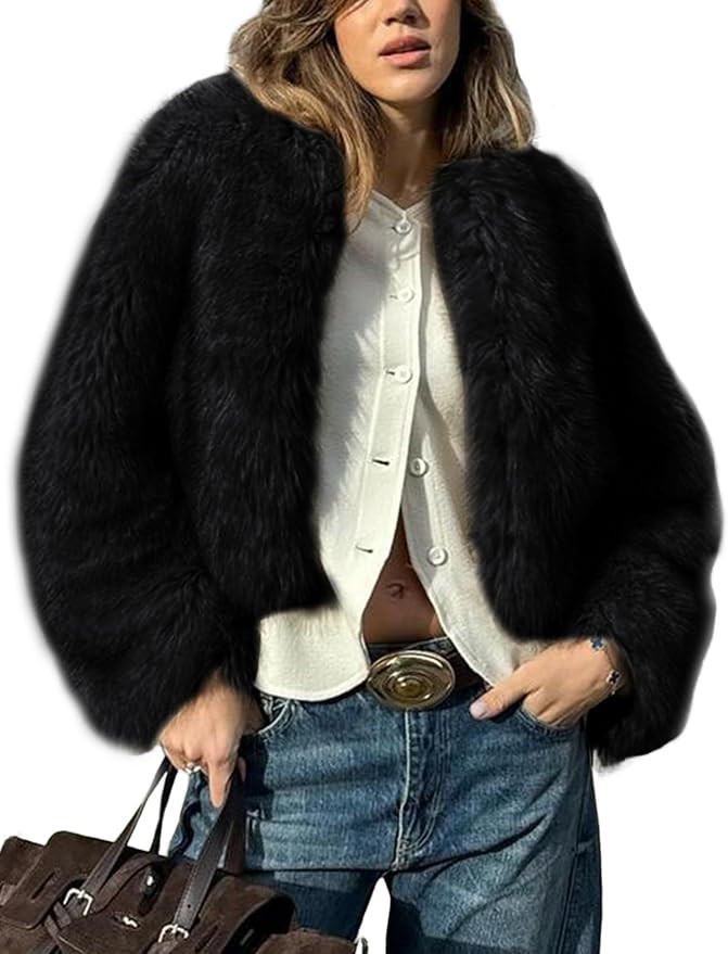 Wyeysyt Womens Faux Fur Coat Cropped Fur Jacket Fluffy Long Sleeve Open Front Fuzzy Winter Warm O... | Amazon (US)