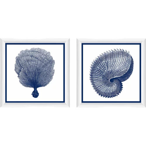 Blue and White Coral Coastal Wall Art, Set of 2 | Walmart (US)