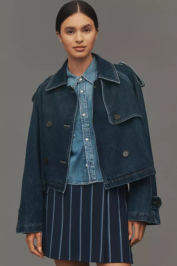 Cropped Denim Trench Coat Jacket | Anthropologie (US)