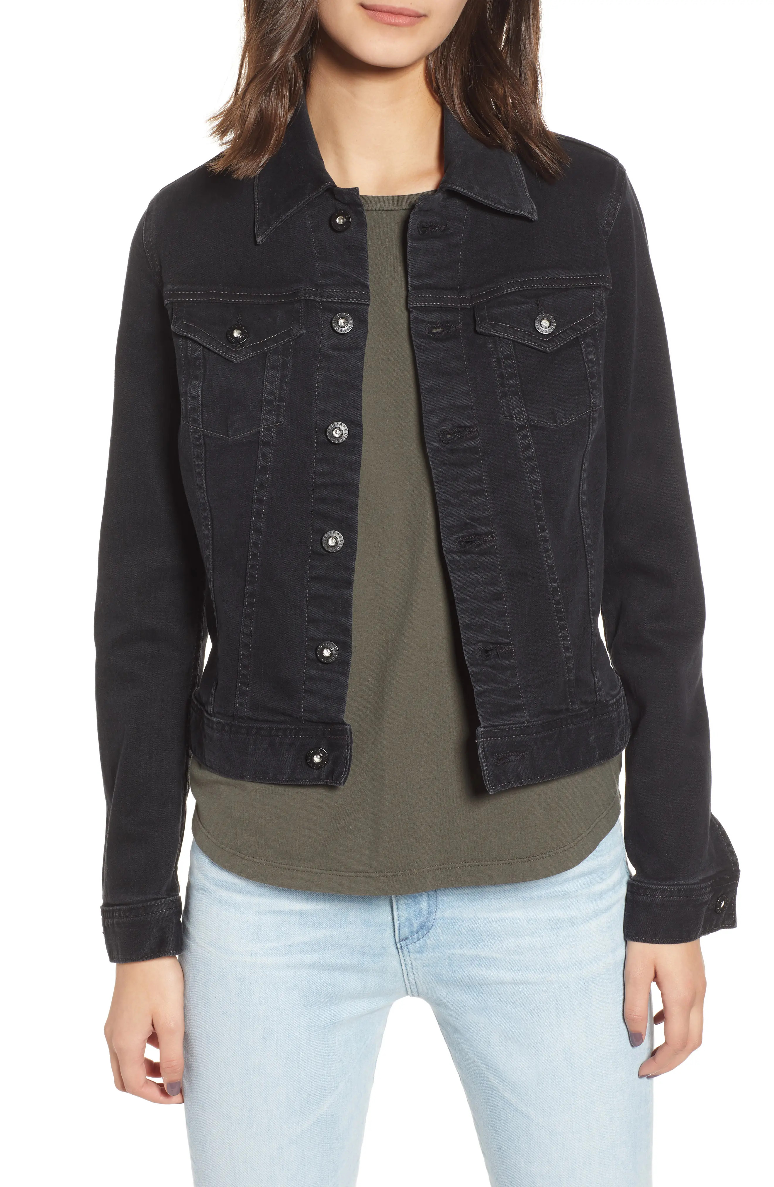 Women's Ag Robyn Crop Denim Jacket, Size Large - Black | Nordstrom