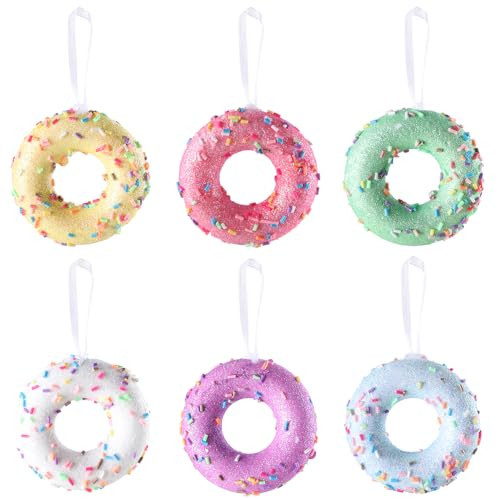 6Pcs Donut Party Decorations Ornaments, Hanging Christmas Tree Candy Gift, Macaron Color Dessert Donut Pendant Set for Xmas New Year Easter Birthday Home Party Supplies (Donut) | Amazon (US)