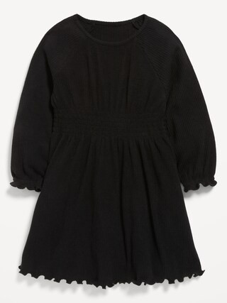 Long-Sleeve Rib-Knit Smocked-Waist Dress for Toddler Girls | Old Navy (US)