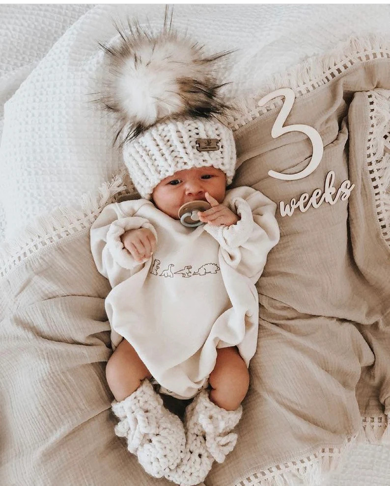 Matching set hat with baby booties, Newborn gift, Pregnancy reveal, Suade sole baby booties, Mini... | Etsy (US)