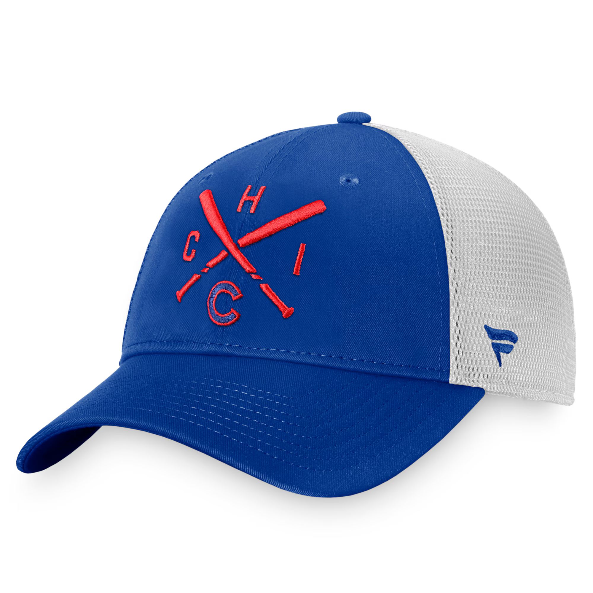 Chicago Cubs Fanatics Iconic Cross Bat Trucker Snapback Hat - Royal/White | Fanatics