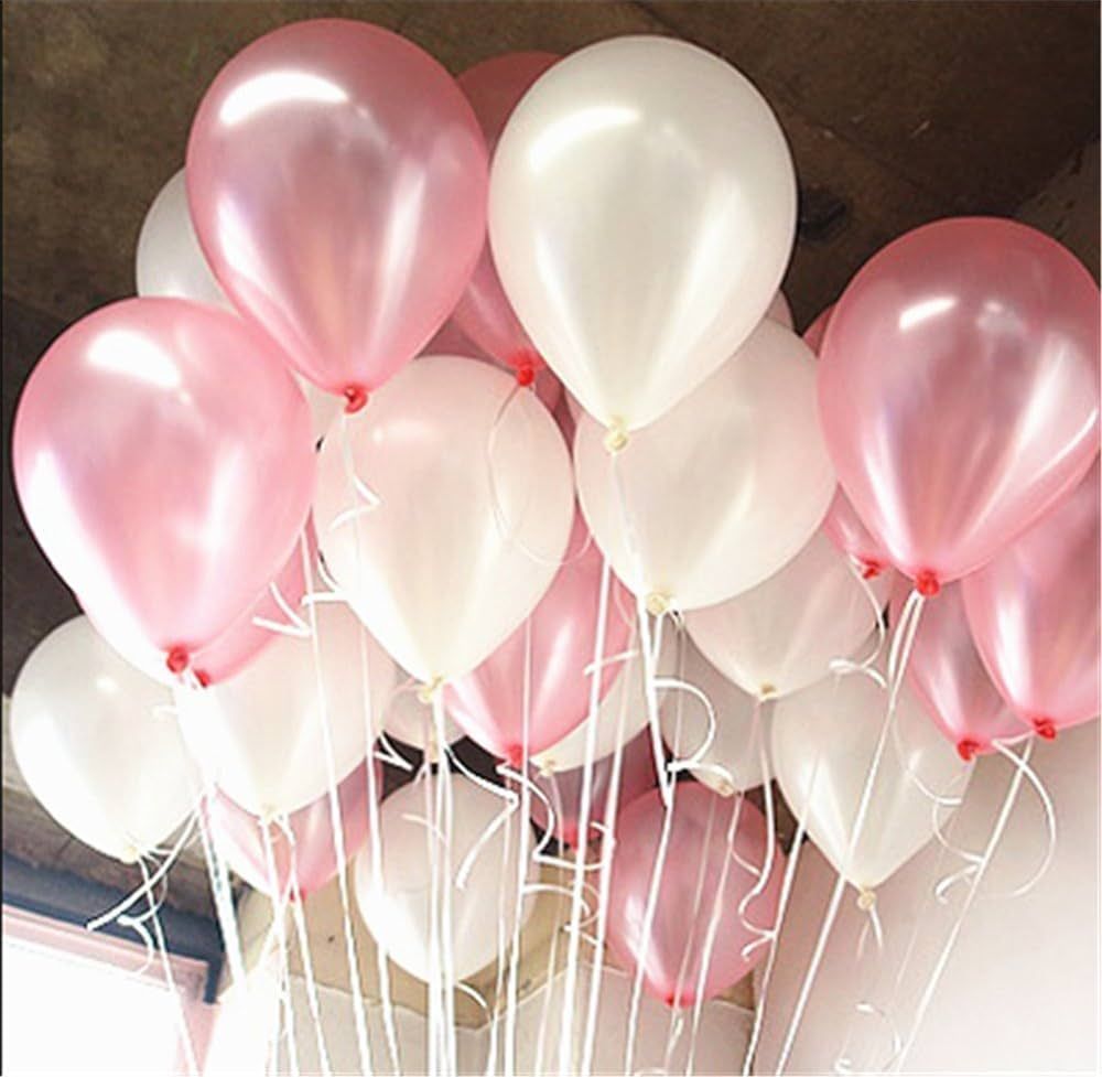 AnnoDeel 50 pcs 12inch Pink and White Balloons, Pearl Latex Balloons for Girl Birthday Party Wedd... | Amazon (US)