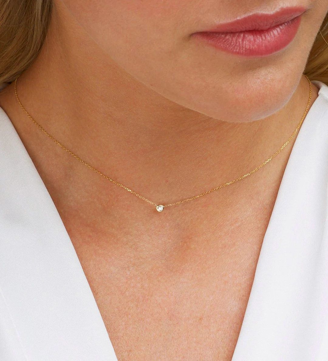 Tiny Diamond Necklace, Dainty Diamond Necklace, Gold Diamond Necklace, Diamond Choker, Dainty Dia... | Etsy (US)