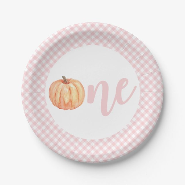 Little Pumpkin pastel pink plaid first birthday Pa Paper Plates | Zazzle | Zazzle