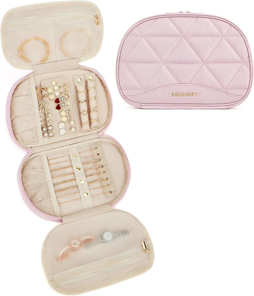 BAGSMART Travel Jewelry Case Jewelry Organizer Storage Roll Rings Necklaces Earrings Bracelets Br... | Amazon (US)
