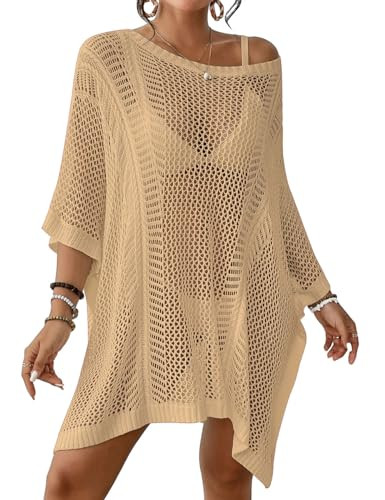 Bsubseach Women's Swimwear Cover Ups for Bathing Suit Crochet Swimsuit Coverup Knit Beach Dresses Vacation Outfits Apricot | Amazon (US)