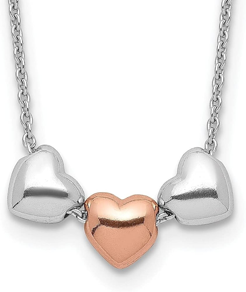 925 Sterling Silver Rose Tone 3 Hearts .75 Extension Chain Necklace Pendant Charm Love Multiple F... | Amazon (US)