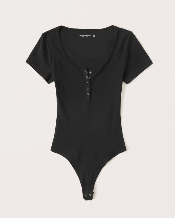 Short-Sleeve Ribbed Henley Bodysuit | Abercrombie & Fitch (US)