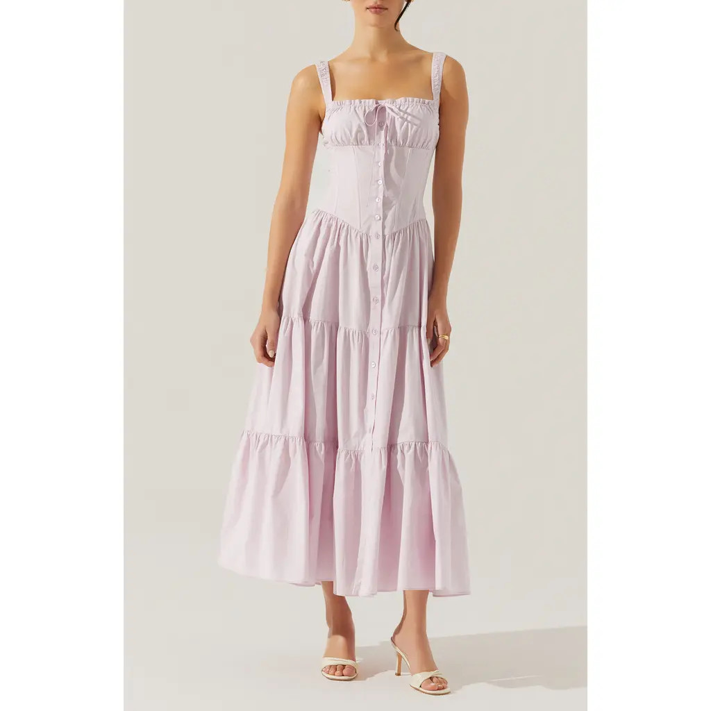 ASTR the Label Temperance Tiered Corset Midi Dress in Lilac at Nordstrom Rack, Size Medium | Nordstrom Rack