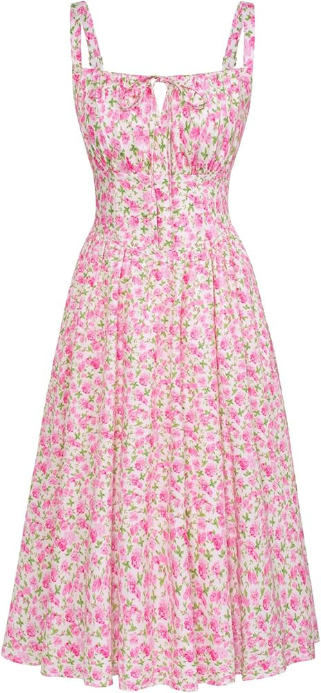 Scarlet Darkness Floral Printed Corset Dress Ruched Bust Cami Dress Flowy Sundress | Amazon (US)