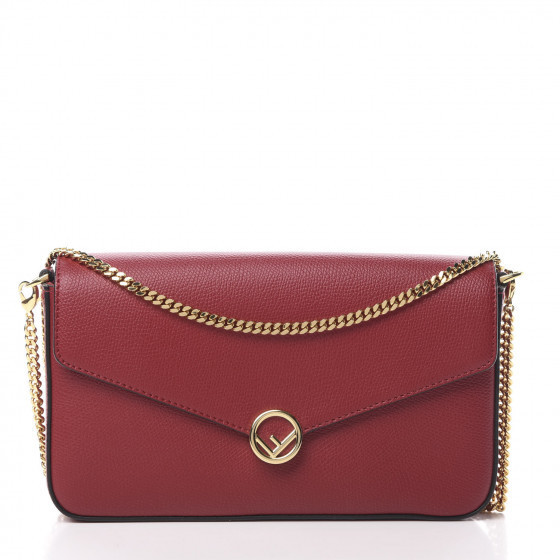 FENDI Grained Calfskin F is Fendi Envelope Wallet on Chain with Pouches Fragola | Fashionphile