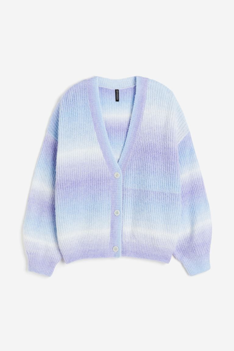 Oversized Rib-knit Cardigan - Purple/rainbow-striped - Ladies | H&M US | H&M (US + CA)